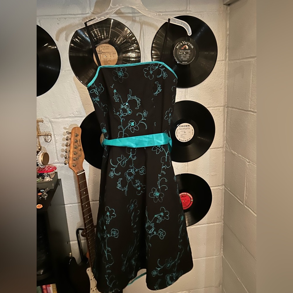 teal and black toul dress